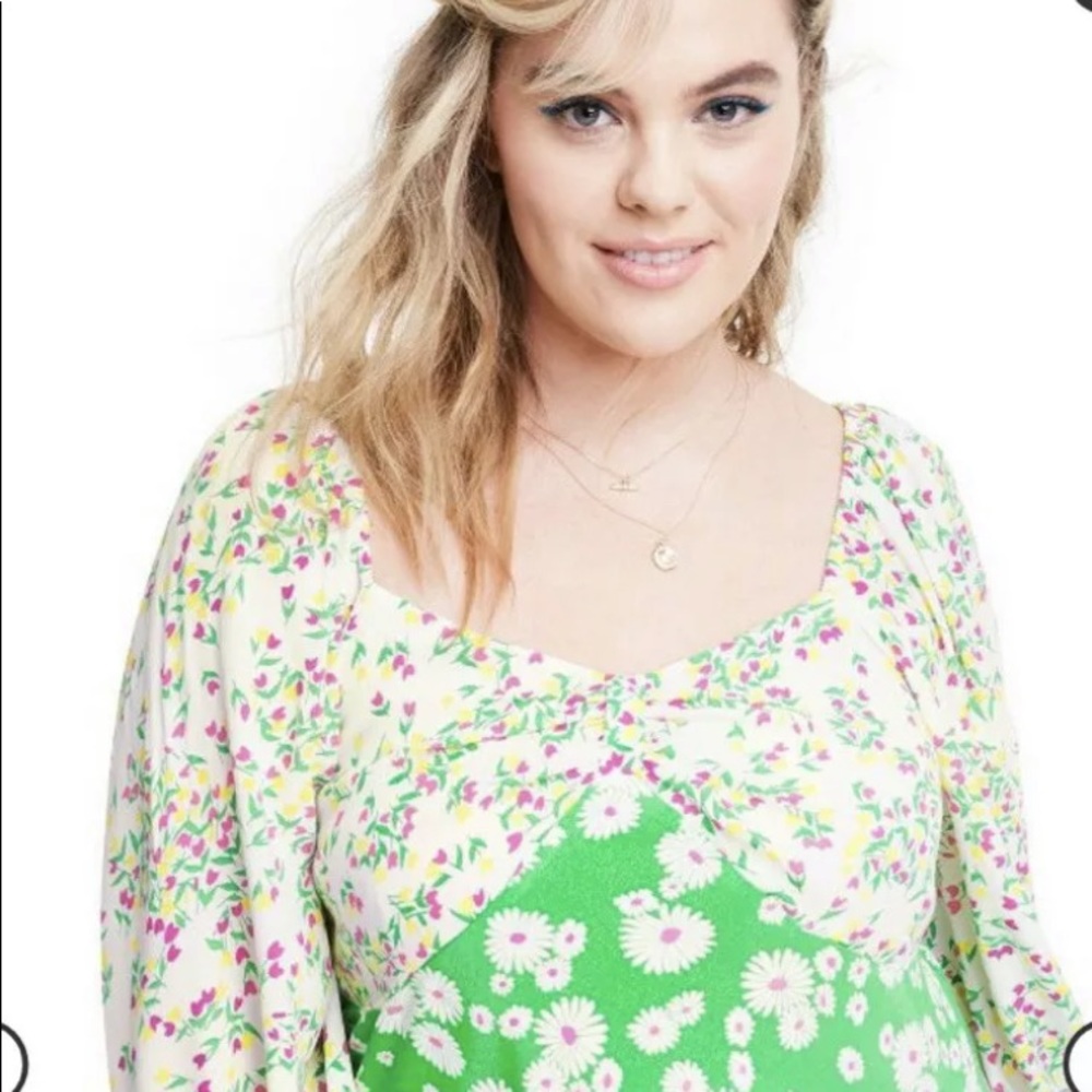 Rixo For Target Dress Size 28W/30W Daisy Long Sleeve Swing Dress Green White NWT - Picture 3 of 4
